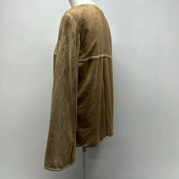 St John Suede Leather Coat Jacket Cashmere Lined Pockets Tan Beige Womens Size 8 - Picture 7 of 11